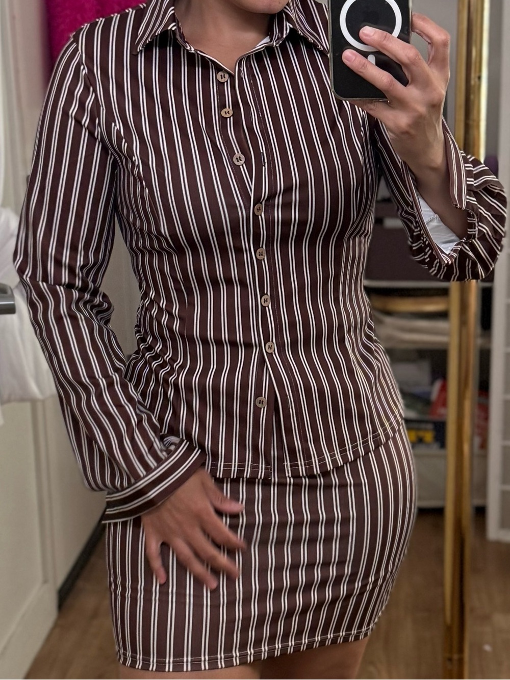 Brand new brown and white stripe 2 piece set